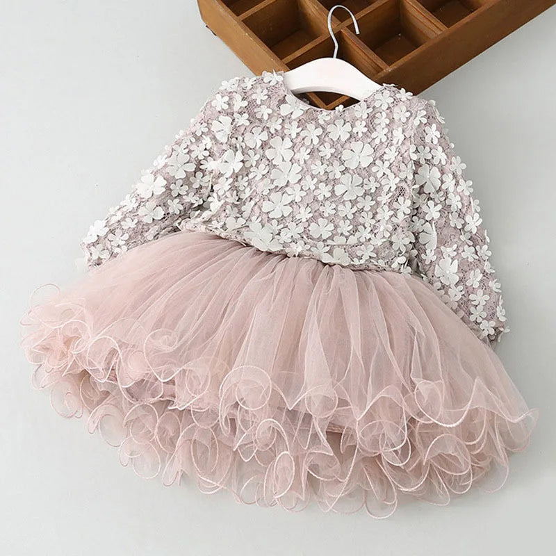 Long Sleeve Mesh Dresses For Toddlers Pink by Baby Minaj Cruz