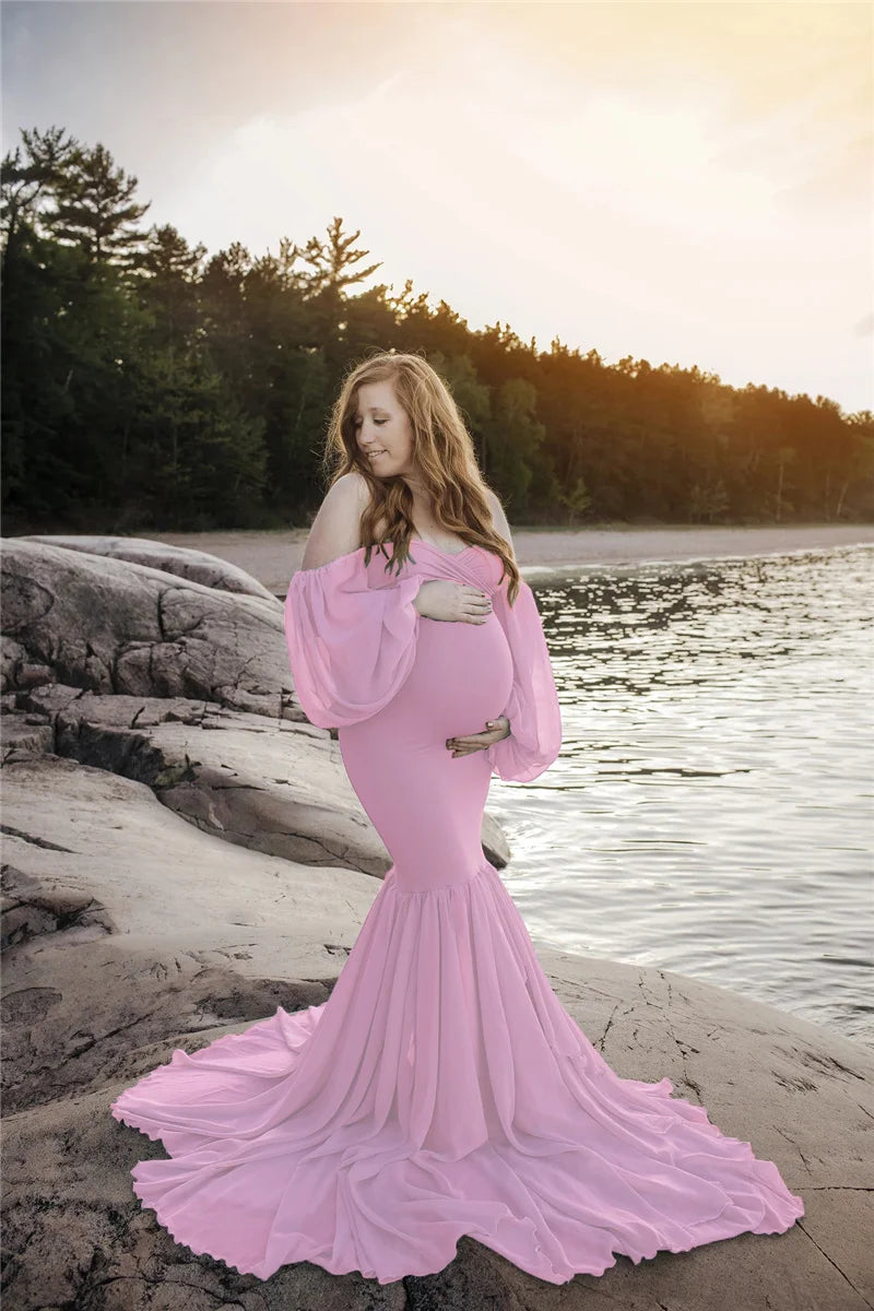 Shoulderless maternity maxi dress casual by Baby Minaj Cruz