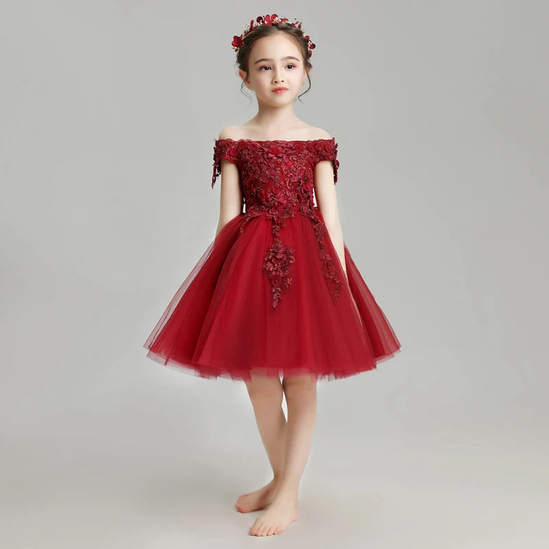Red Lace Flower Girl Wedding Gown Dresses red by Baby Minaj Cruz