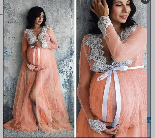 One-piece Lace Maternity Dress Orange by Baby Minaj Cruz