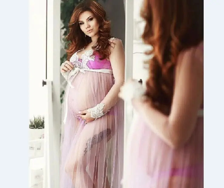 One-piece Lace Maternity Dress Pink by Baby Minaj Cruz
