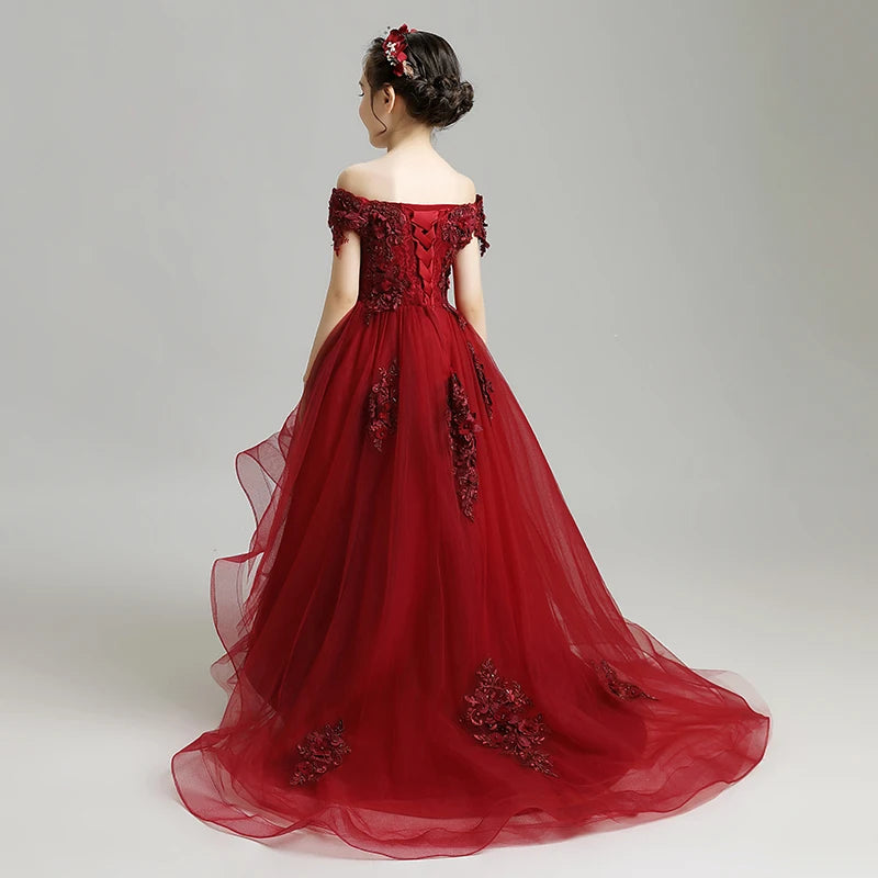 Red Lace Flower Girl Wedding Gown Dresses by Baby Minaj Cruz