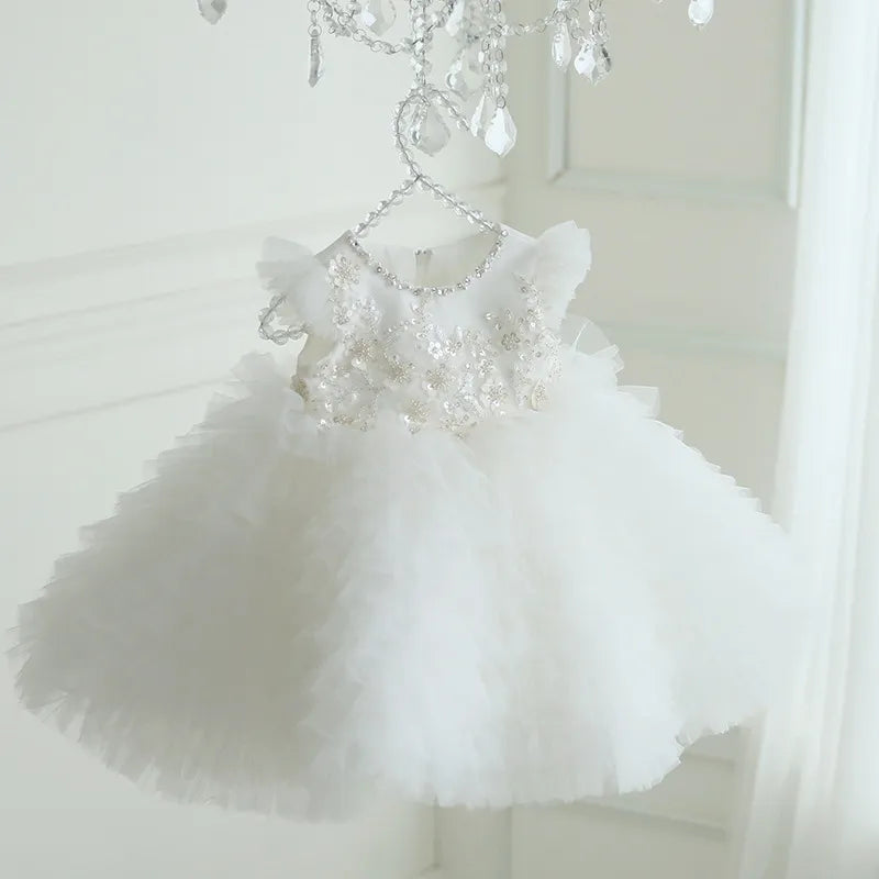 Princess White Flower Girl Dress Short sleeves 12M-8Years White by Baby Minaj Cruz