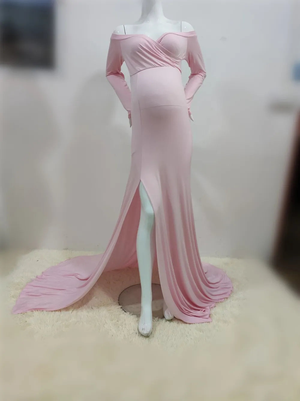Maxi Gown Maternity Dresses For Photoshoot Pink by Baby Minaj Cruz