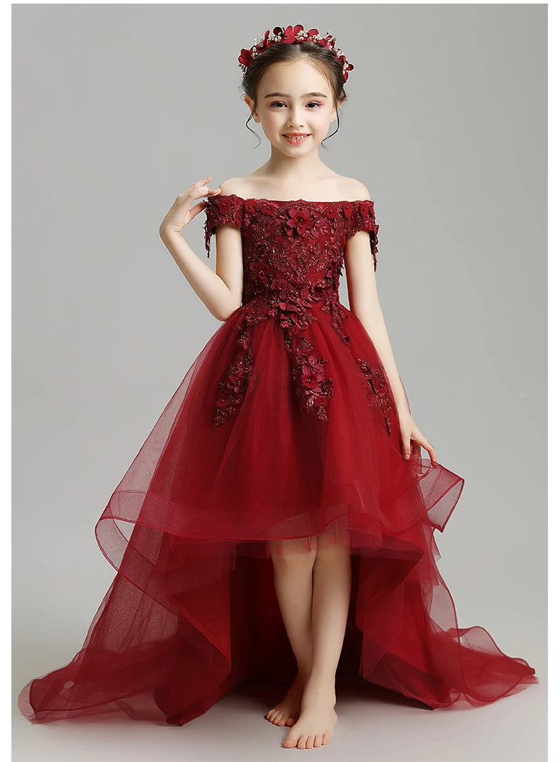 Red Lace Flower Girl Wedding Gown Dresses wine red by Baby Minaj Cruz