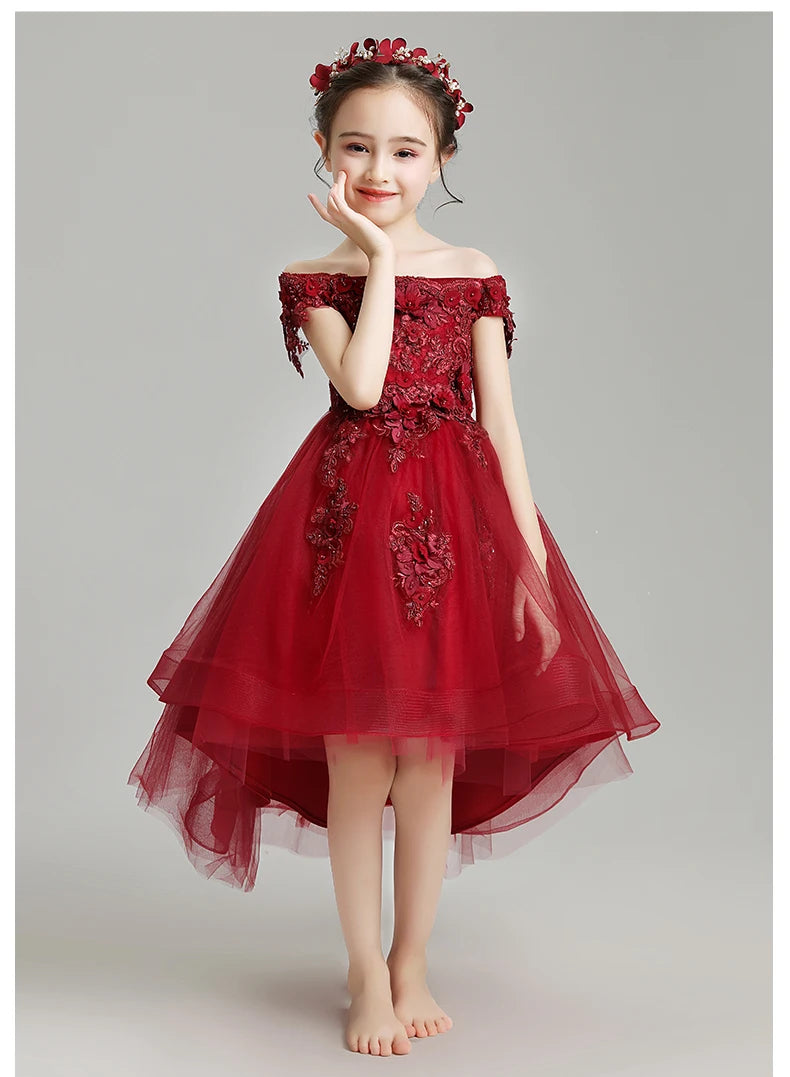 Red Lace Flower Girl Wedding Gown Dresses by Baby Minaj Cruz