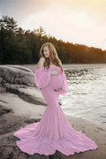 Shoulderless maternity maxi dress casual Pink CHINA by Baby Minaj Cruz
