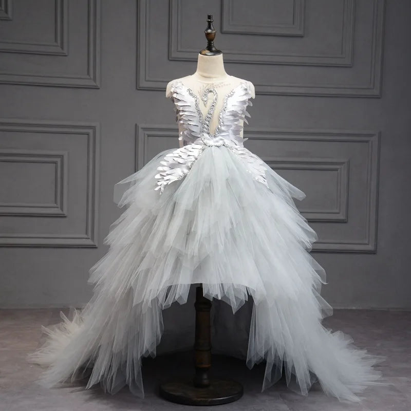 Elegant Prom Swan Crystal princess tutu dress 1 year-14years silver by Baby Minaj Cruz