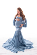 Shoulderless maternity maxi dress casual Blue CHINA by Baby Minaj Cruz