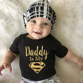 Gold Daddy Is My Hero Funny Print Short Sleeve Bodysuit Baby by Baby Minaj Cruz