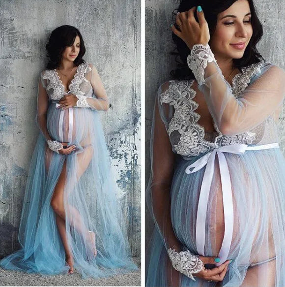 One-piece Lace Maternity Dress Blue by Baby Minaj Cruz