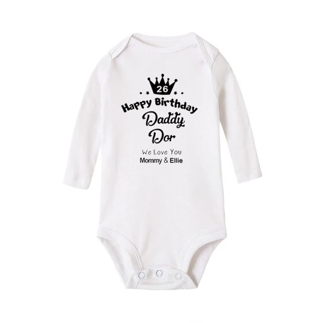 Happy Birthday Daddy We Love You Funny Unisex Long Sleeved Rompers WHITE by Baby Minaj Cruz