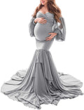 Shoulderless maternity maxi dress casual Grey CHINA by Baby Minaj Cruz