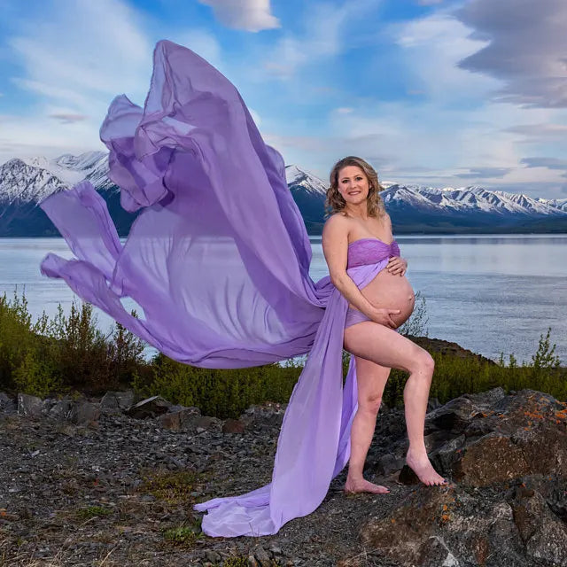 Chiffon Maternity Dresses For Photoshoot Maxi Gown PURPLE United States by Baby Minaj Cruz