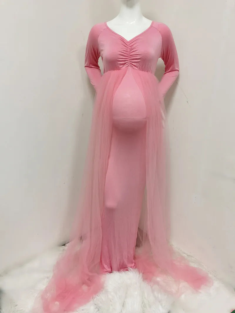 Long Tulle Maternity Photography Dress Pink by Baby Minaj Cruz