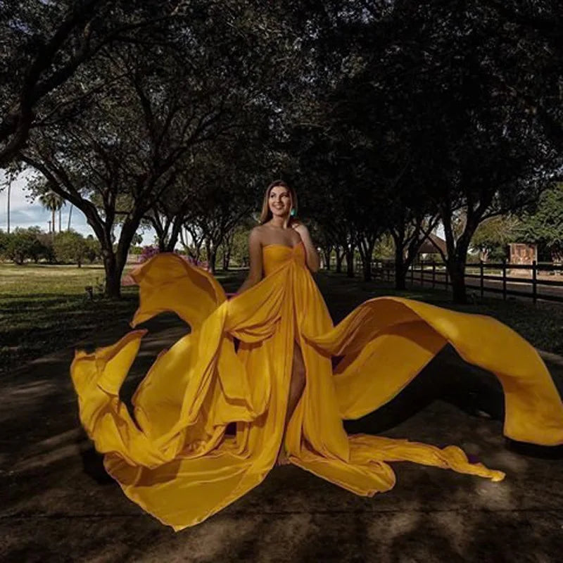 Chiffon Maternity Dresses For Photoshoot Maxi Gown Yellow United States by Baby Minaj Cruz