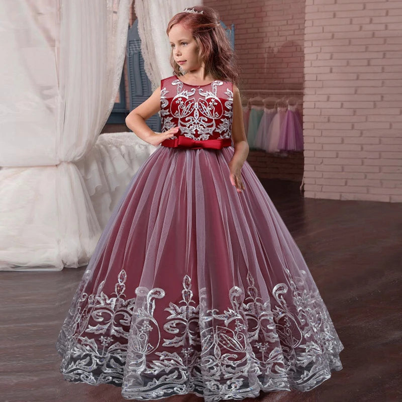 Lace Flower Dress Flower Girl Dress wine red by Baby Minaj Cruz