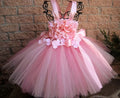 White Tutu Dress With Red Petals Flower and Ribbon light pink by Baby Minaj Cruz