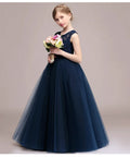 Navy Blue Sleeveless Tulle Flower Girl Dresses by Baby Minaj Cruz
