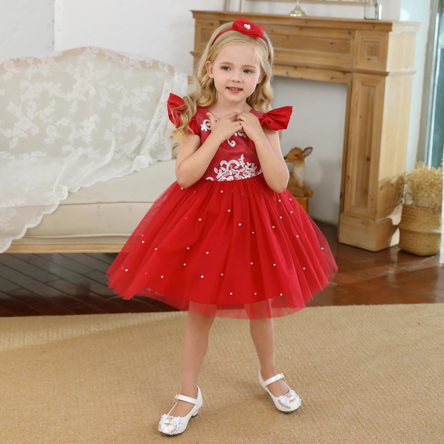 Infant Lace Backless Pink Flower Girl Dresses Red by Baby Minaj Cruz