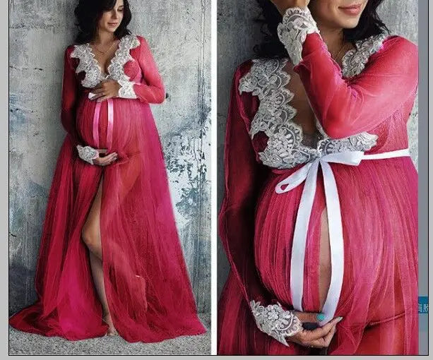 One-piece Lace Maternity Dress Red by Baby Minaj Cruz