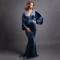 Velvet Boho Maternity Long Dress For Photo Shoot dusty blue by Baby Minaj Cruz