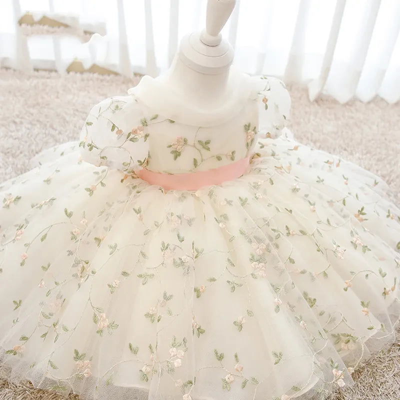 flower embroidered wedding dress Knee Length 1-5 Years by Baby Minaj Cruz