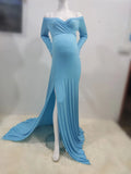 Maxi Gown Maternity Dresses For Photoshoot Light blue by Baby Minaj Cruz