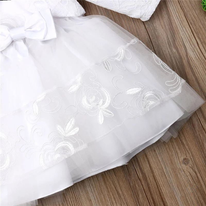 Set Bow White Christening Dress Baby Girl Lace Mini Length 3Months-18 Months by Baby Minaj Cruz