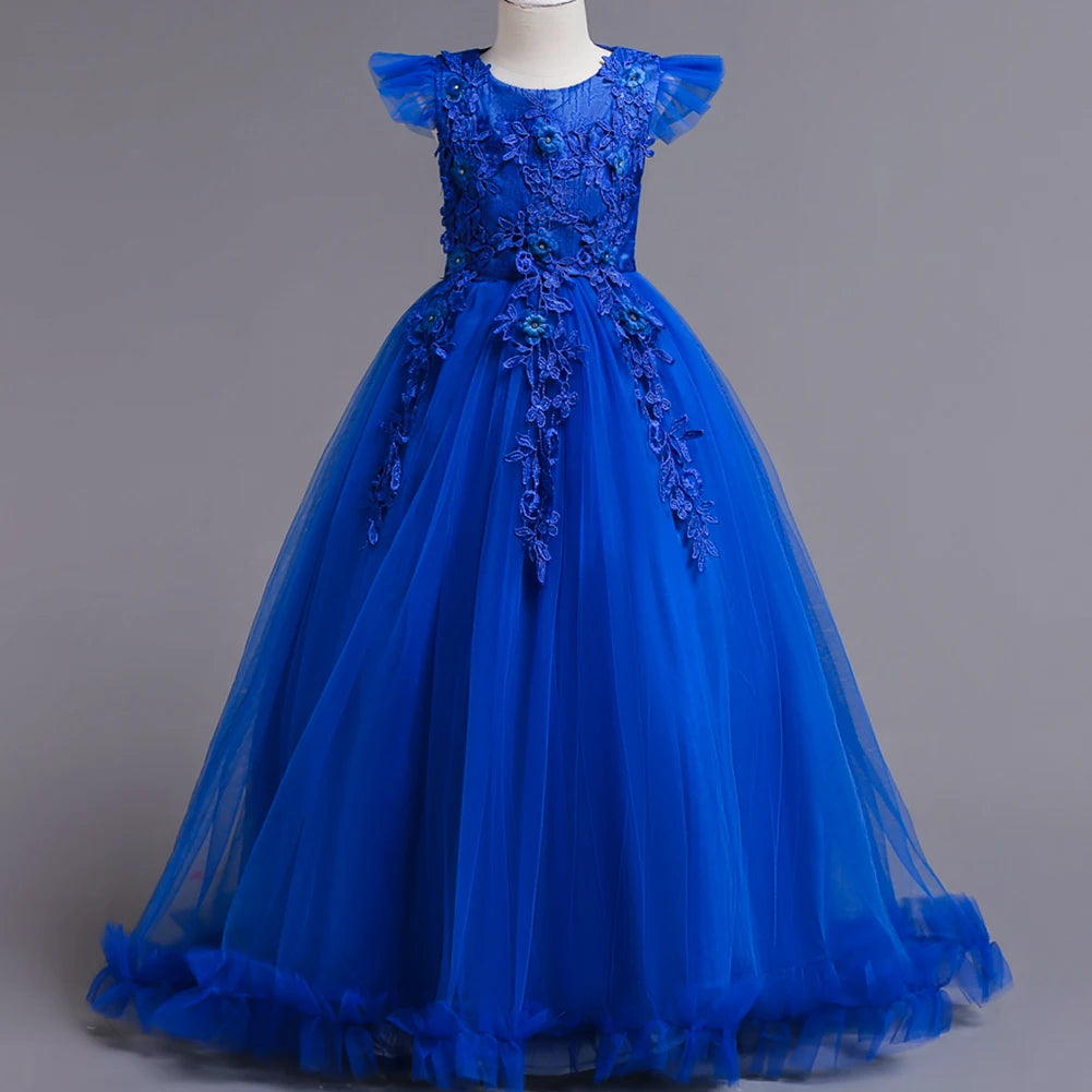 Long Sleeve Tulle Lace Flower Girl Dresses Blue by Baby Minaj Cruz
