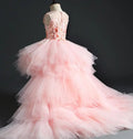 Princess Pink Tulle Prom Dress For Wedding with trailing by Baby Minaj Cruz