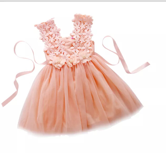 Lace Tulle Flower Girl Sleeveless Dress Pink by Baby Minaj Cruz