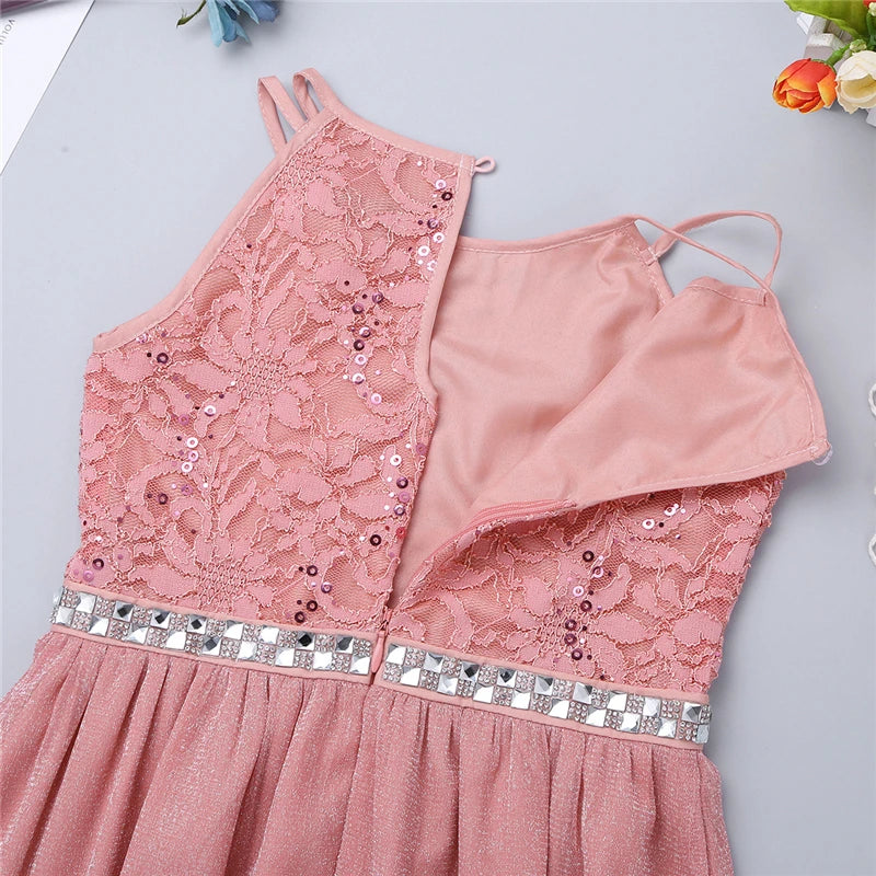 Sleeveless Sequined Lace Princess Birthday Dress by Baby Minaj Cruz