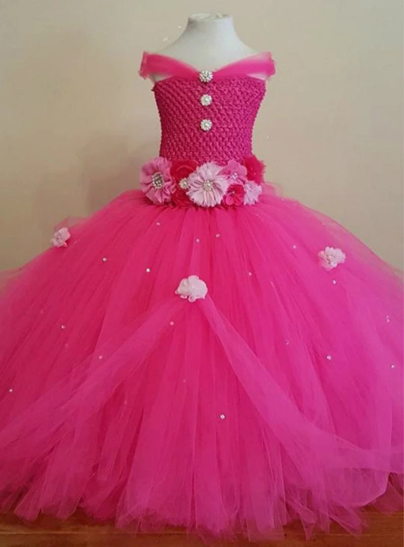 Pink Flower Girl Dresses Ball Gown with Rhinestone for Weddings by Baby Minaj Cruz