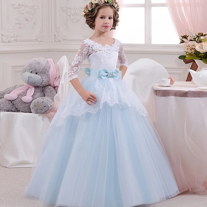 Evening Party Elegant 1st birthday dress for baby girl Blue by Baby Minaj Cruz