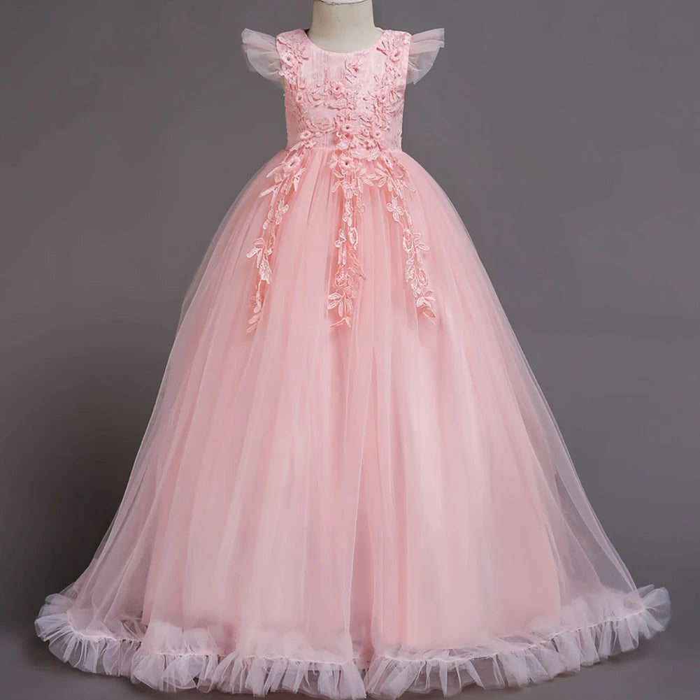 Long Sleeve Tulle Lace Flower Girl Dresses Pink by Baby Minaj Cruz
