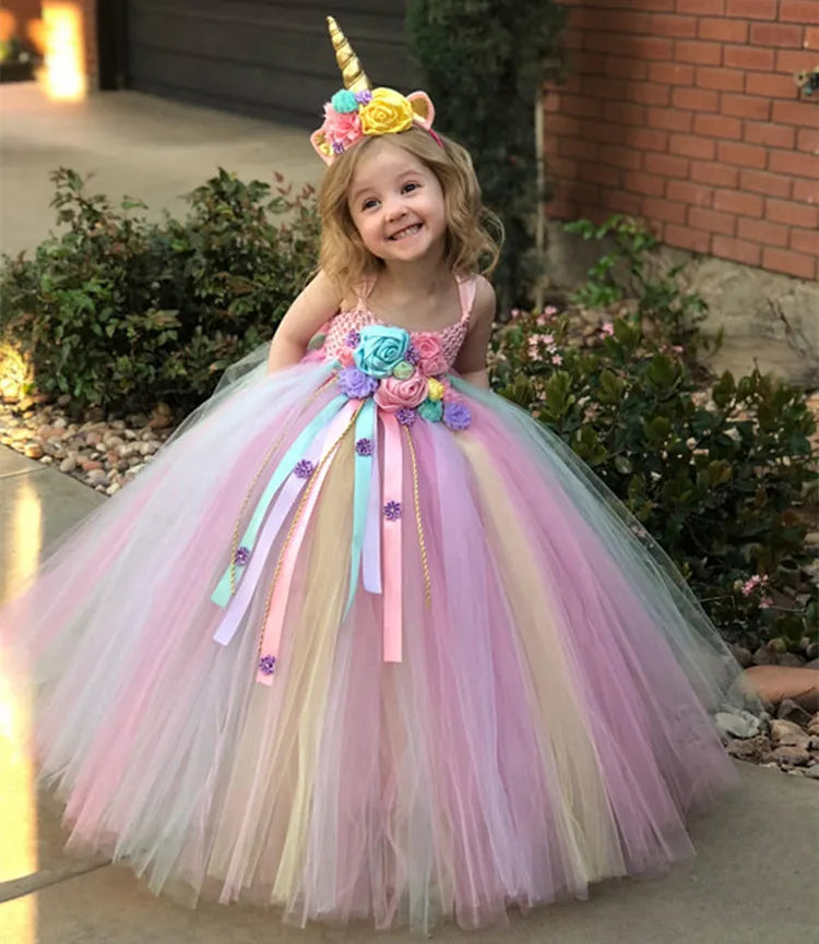 Unicorn Tulle flower girl dresses for babies Mid-Calf Length 6M-9Years by Baby Minaj Cruz