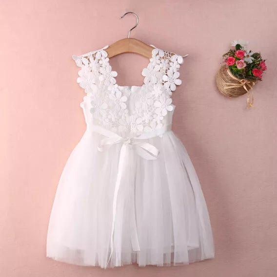 Lace Tulle Flower Girl Sleeveless Dress WHITE by Baby Minaj Cruz