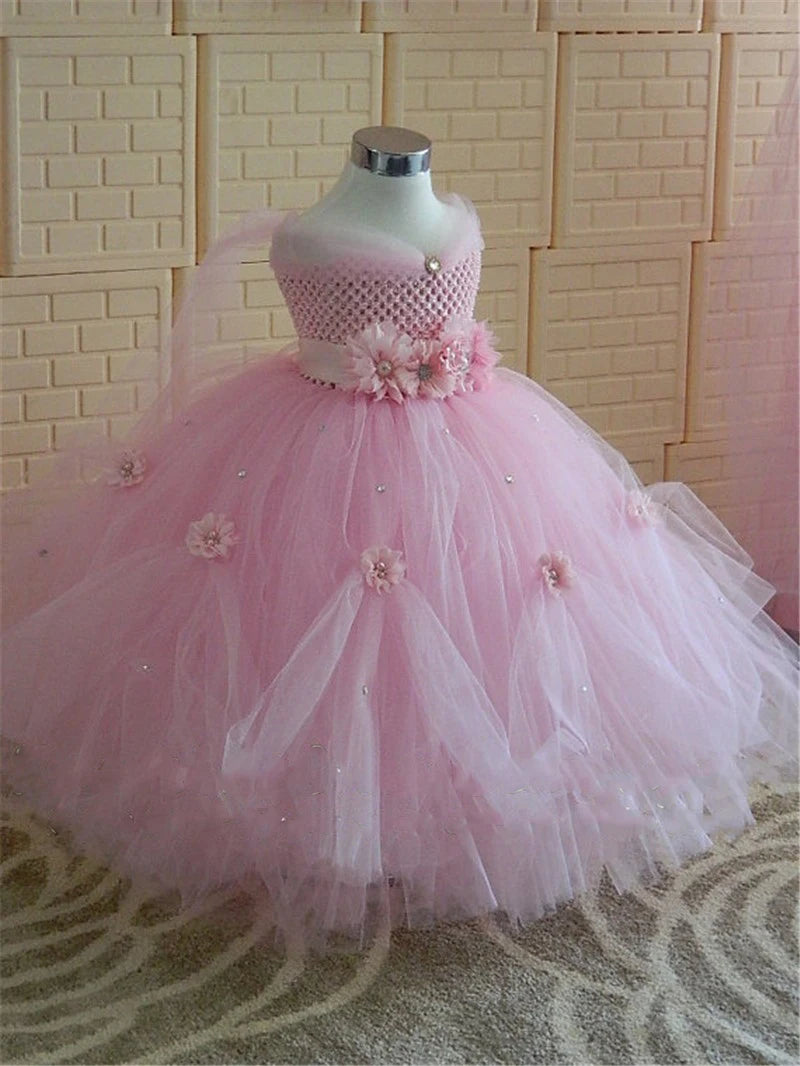 Pink Flower Girl Dresses Ball Gown with Rhinestone for Weddings Pink by Baby Minaj Cruz