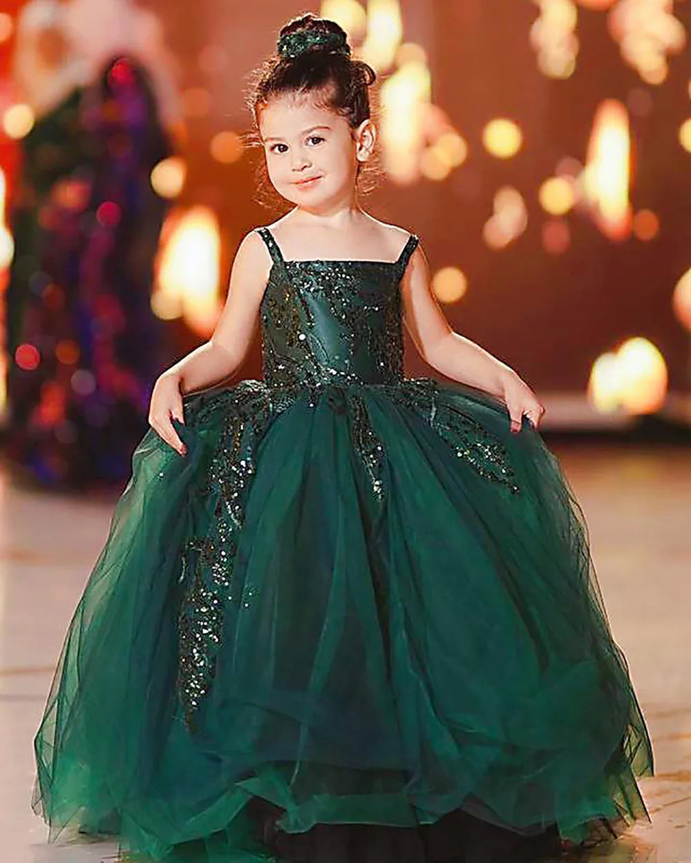 Boat Neck Dark Green Lace Flower Girl Dresses green CHINA by Baby Minaj Cruz