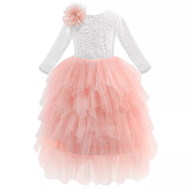 Backless Three Quarter Lace Flower Girl Dress Pink by Baby Minaj Cruz