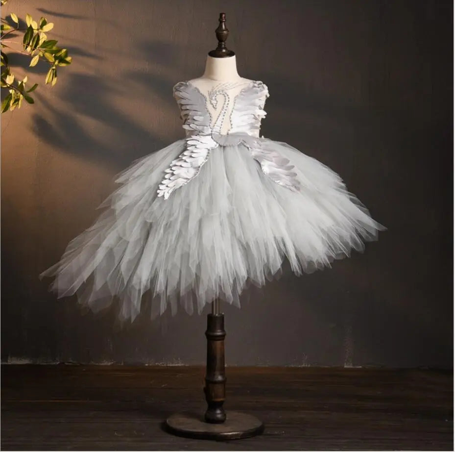 Elegant Prom Swan Crystal princess tutu dress 1 year-14years Silver by Baby Minaj Cruz