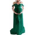 Shoulderless Maxi Maternity Dresses For Baby Shower Dark green by Baby Minaj Cruz