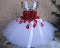 White Tutu Dress With Red Petals Flower and Ribbon red by Baby Minaj Cruz