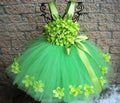 White Tutu Dress With Red Petals Flower and Ribbon green by Baby Minaj Cruz