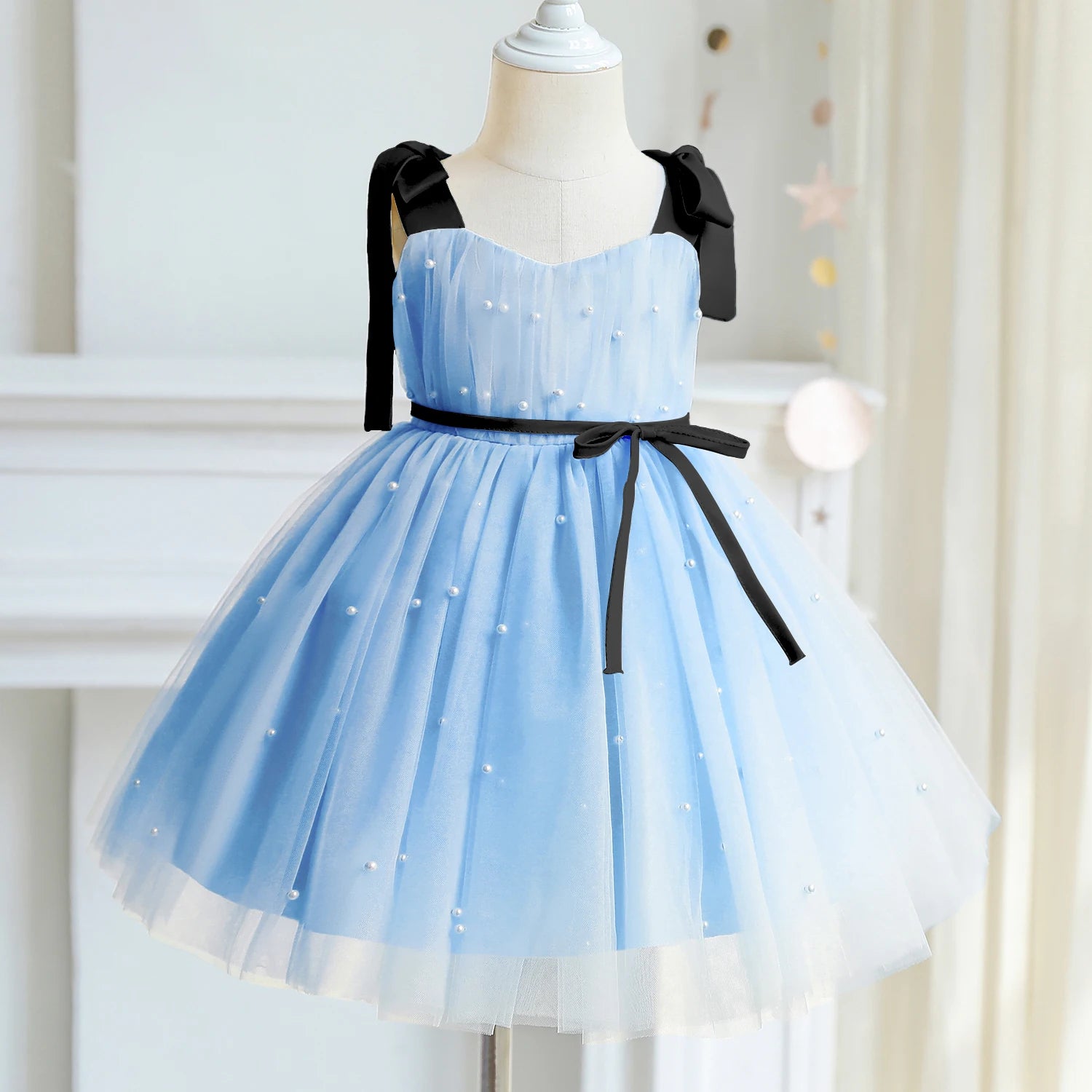 Elegant A-Line Knee Length Sleeveless Flower Girl Dresses Blue by Baby Minaj Cruz