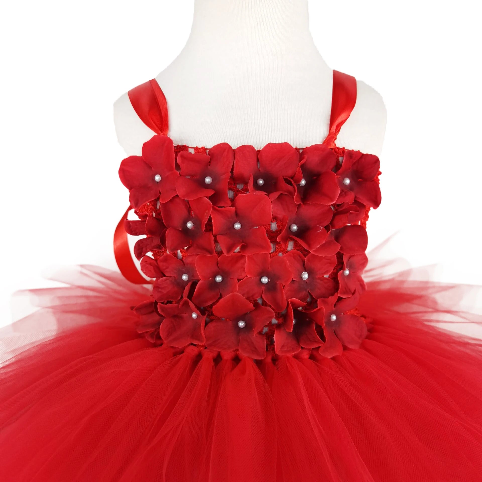 Red Flower Petals Tutu Dress With Crochet by Baby Minaj Cruz