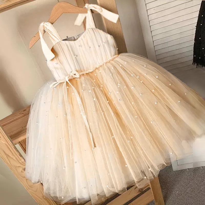 Baby Girl Tulle Dress Fluffy Champagne Sleeveless Lace Gown by Baby Minaj Cruz