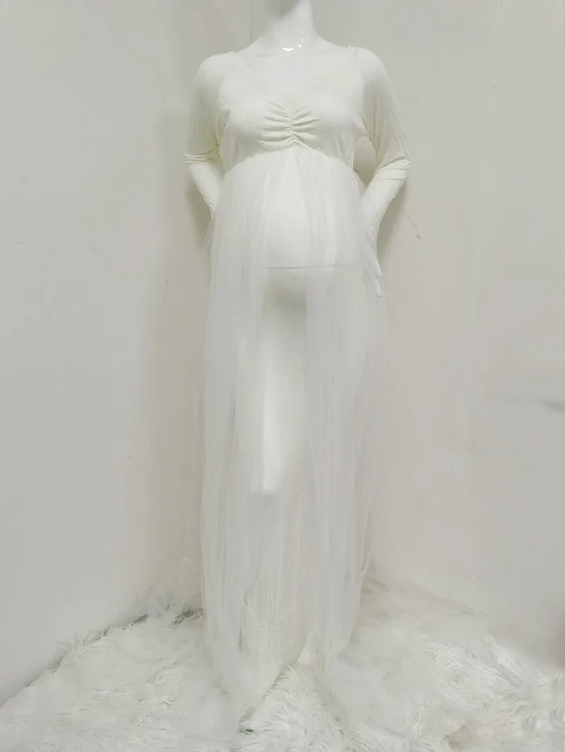 Long Tulle Maternity Photography Dress WHITE by Baby Minaj Cruz