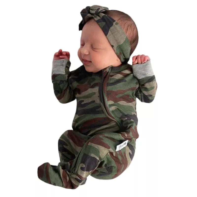 Toddlers Camouflage Romper Long Sleeve And Headband United States by Baby Minaj Cruz